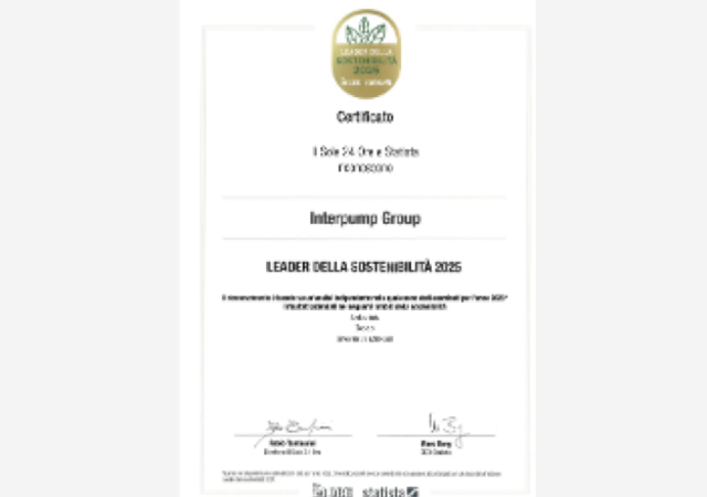 Interpump Group named “Sustainability Leader 2025” by Il Sole 24 Ore